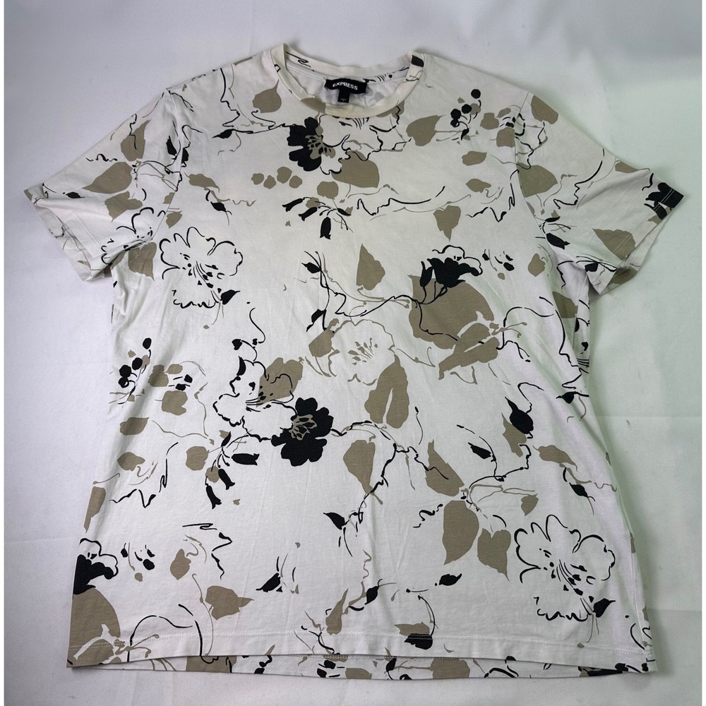 Express Men's Large‎ Floral Flower Print Short Sleeve Crew Neck Stretch Shirt L